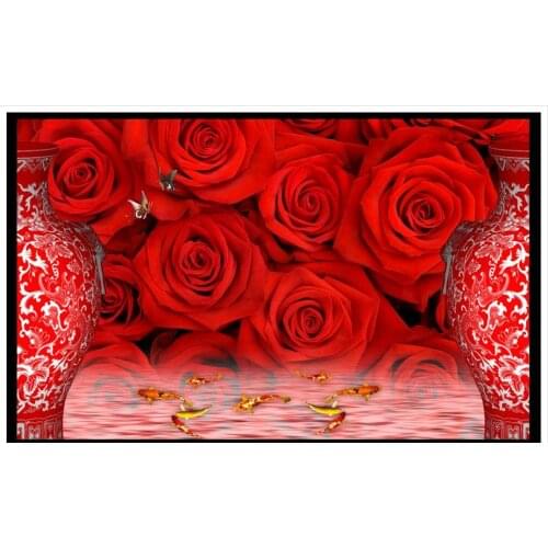 Customized 3d wallpaper 3d wall murals wallpaper Red rose bottle 3D stereo TV background wall living rome photo wallpaper
