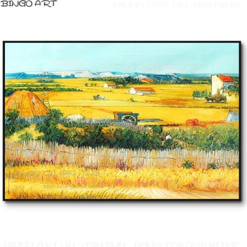 Skilled Artist Hand-painted High Quality Impressionist Field Harvest Scene Oil Painting Reproduce Van Gogh Harvest Oil Painting