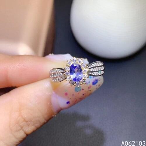KJJEAXCMY fine jewelry 925 sterling silver inlaid natural Tanzanite Women popular exquisite two color adjustable gem ring suppor