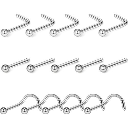 Nose Rings Studs, 20G 316L Stainless Steel Nose Ring Studs Bone Nose Studs for Body Piercing Jewelry