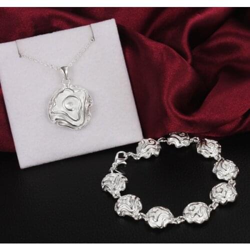 High quality hot 925 sterling Silver Jewelry set Bracelets necklaces for women fine rose flower fashion Party Christmas gifts