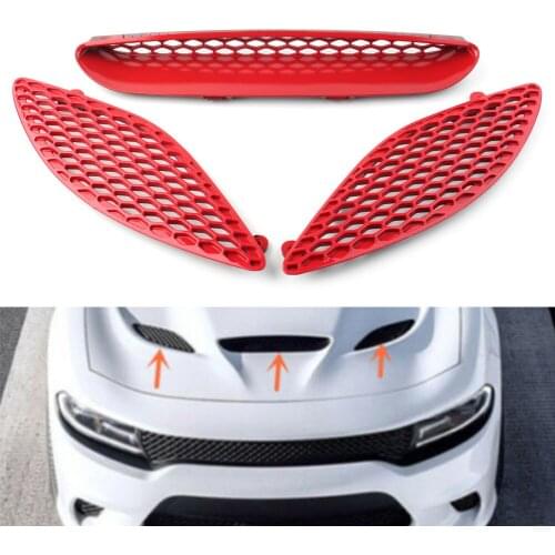 3Pcs/Set Red Car Center Hood Bezel Grille Grill For Dodge Charger SRT Hellcat 2015 2016 2017 2018 2019 2020 ABS Plastic