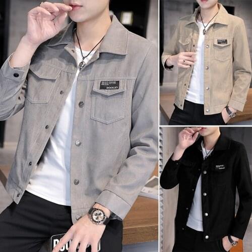 Coat mens windbreaker spring and autumn 2021 new Korean fashion ins tooling denim upholstery flannel casual jacket