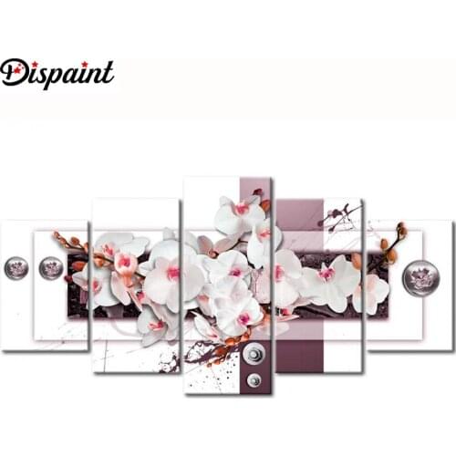 Dispaint 5pcs Full Square/Round Drill 5D DIY Diamond Painting "Orchid peony lily" Multi-picture Combination Embroidery 5D Gift
