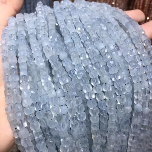 Natural Aquamarines Stone Square Shape Scattered Beads for Women Jewelry Making Necklace DIY Bracelet Accessories Size 4mm