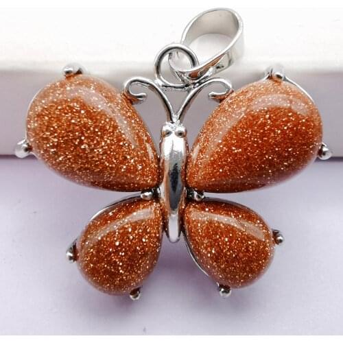 Natural Golden Sandstone Stone Bead GEM Pendant Butterfly Animal Jewelry S242