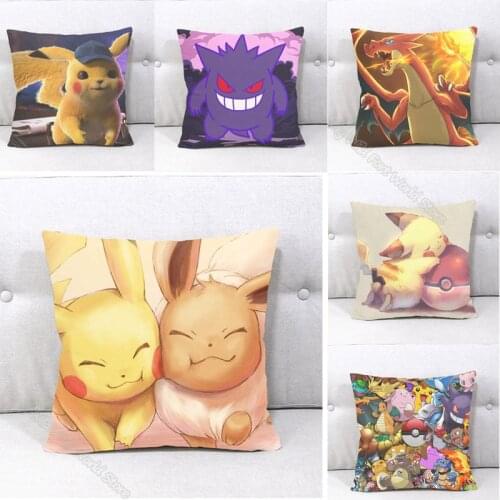 Pokemon Cushion Cover 45*45 Decoration Pikachu 3D Printed Pillowcase Cartoon Plush Throw Pillow Cover Living Room Sofa Office