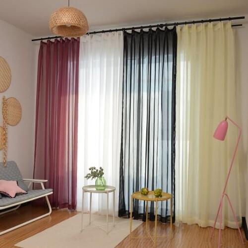 Cheap 4 Colors Red Wine Window Curtains for the Living Room Plain Solid Tulle Sheer for Window Treatment Decor Salon Drapery