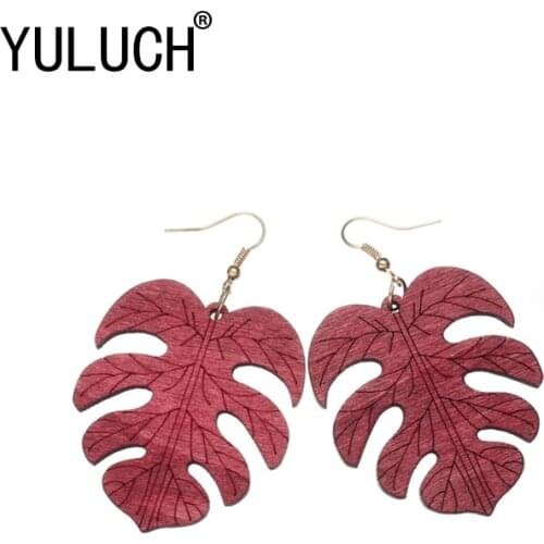 YULUCH Novelty Wood Leaves Pendant Earrings for Woman Valentines Day Special Gift Girl Lady Earrings