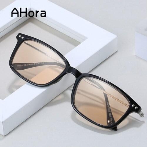 Ahora Square Brown Lens Reading Glasses Transparent Frame Sunglasses Prebyopia Spectacles For Elder Women&Men Hyperopia Eyewear