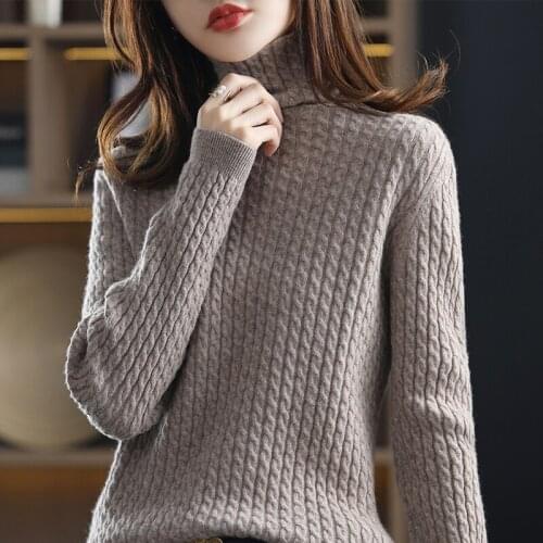 2021 autumn winter new twist cashmere sweater womens free neck Pullover Sweater high neck 100% wool knitted bottomed sweater