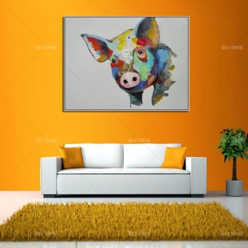Pop art Oil paintings On Canvas Wall Pictures For Living Room Canvas pig modern abstract hand painted lovely pig picture