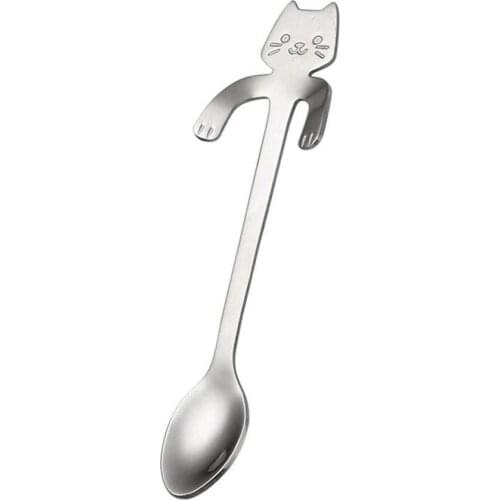 Durable Stainless Steel Cute Cartoon Cats Teaspoon Long Handle Spoon For Coffee Tea Ice Cream Dessert Kitchen Supplies Tableware