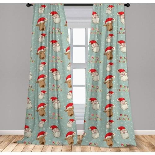 Christmas Curtain for Kids Room Santa Claus and His Deer Celebrating Your Holiday Vintage Cartoon on Snowflakes Window Drapes