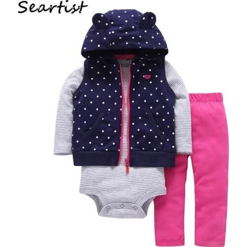 Seartist Baby Girl Clothes Newborn 3Pcs Clothing Set Hooded Vest+Romper+Pants Baby Girls Hooded Vest Outfit Baby Boy Clothes 30G