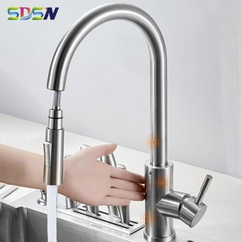 Touch Kitchen Faucet Quality 304 Stainless Steel Pull Out Kitchen Faucets Brushed Nickel Sensor Kitchen Tap Chrome Touch Faucets