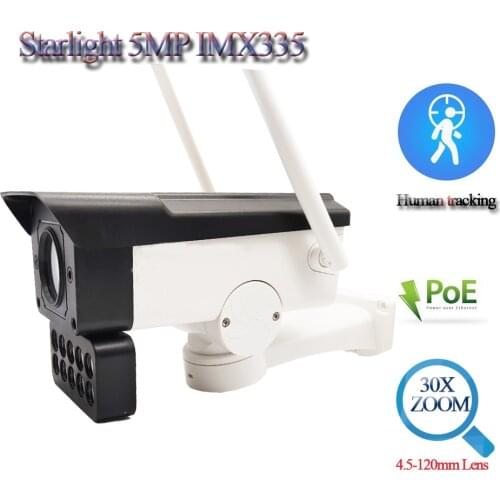5MP Bullet Outdoor 30X Zoom Wifi PTZ Camera POE Network Camera IP CCTV Security Video Camera H.265 Human Tracking, Onvif TF Card