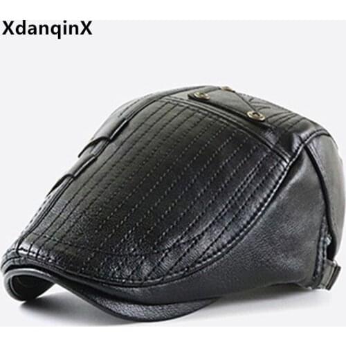 XdanqinX PU Imitation Leather Hat Mens Warm Berets 2021 New Autumn Winter Male Bone Dads Hat Adjustable Size Casual Sports Cap