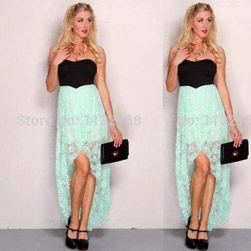 Modest Affordable Black and mint lace sweetheart high low Homecoming dresses cocktail Party dresses,fashion Womens dresses 2017