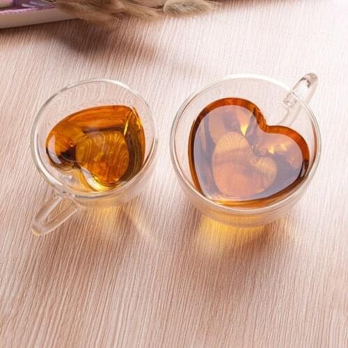 Heart Love Shaped Double Wall Glass Coffee Mug Home Office Heat Resistant Tea Milk Mugs Drinkware Cup For Family Lover Gifts