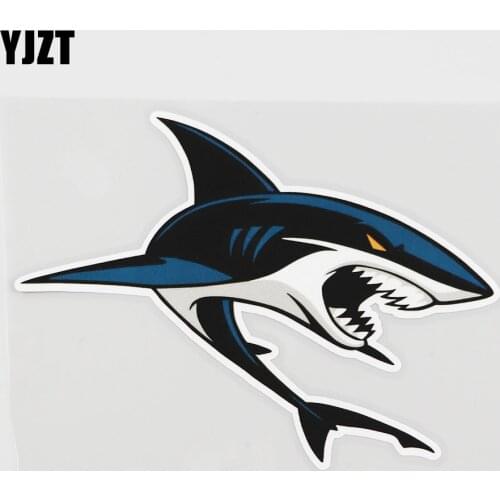 YJZT 14.1CMX10.6CM Blue Shark Car Sticker Cartoon Shark Pvc Decal Decorate 6A-0098