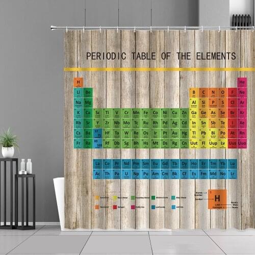 Chemical Element Form Wooden Board Print Shower Curtains Chemistry Letter Flowers Wood Grain Children Room Decor Cloth Curtain
