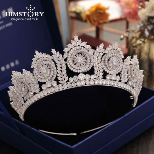Himstory European Queen Crowns Zirconia Tiaras Crystal Woman Crown Princess Diadem For Pageant Party Wedding Accessories