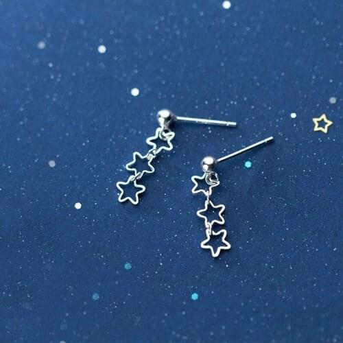 MloveAcc Hollow Stars Taseel Long Earrings for Women Weddding Statement Jewelry Authentic 925 Sterling Silver Fashion Jewelry