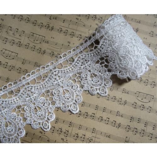 1 Yard Off White Floral Polyester Embroidered Fabric Lace Edge Trim Applique Ribbon Handmade DIY Sewing Craft Decoration Dress