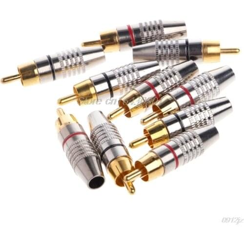 10Pcs RCA Plug Audio Video Locking Cable Connector Gold Plated #S018Y# High Quality For lishao home improvement