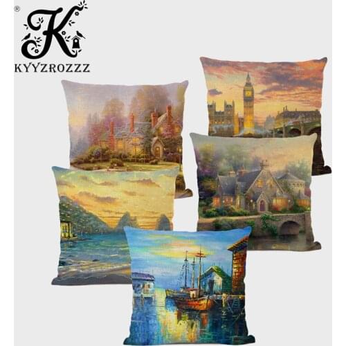 45 * 45cm Scenery Forest Cushion Cover Linen Pillowcase Home Car Sofa Decoration Pillow Beautiful Painting Decoration