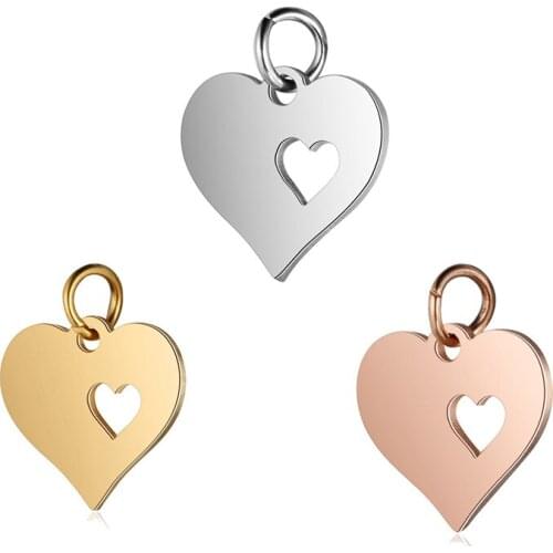 5pcs Stainless Steel Heart Tag Charm Pendant DIY Gift Jewelry Making Charms Pendants Accessories for Necklace Bracelet Earrings