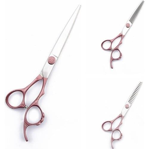 6.5 Inch Pink High Grade Japanese Stainless Steel 440C Dog Pet Grooming Hair Cutting Thinning Scissors