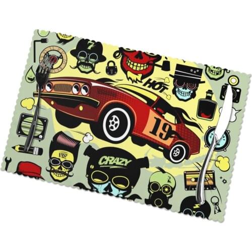 6 Pcs Placemat Race Car Hipsers Music Symbols Fabric Table Mats Tableware Kitchen Tool Table Mats