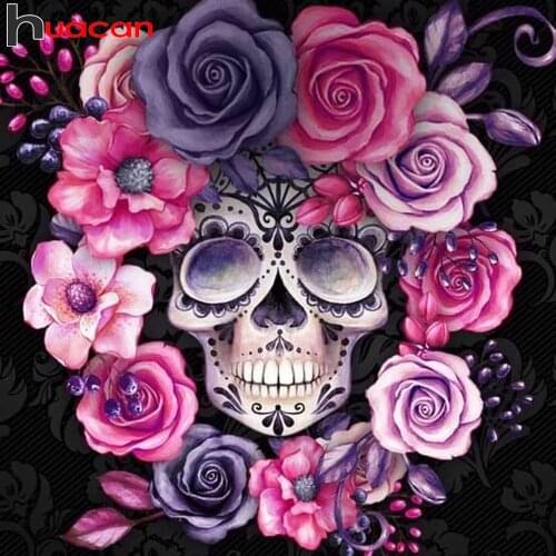 Huacan 5d Diamond Painting New Arrivals Skull Flower Diamond Embroidery Mosaic Cross Stitch Portrait Modular Pictures Wall Art