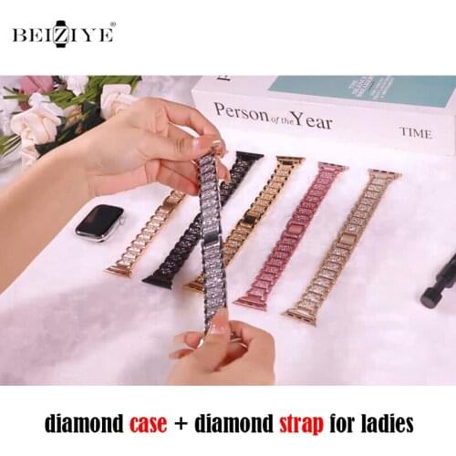 Diamond Strap+Case For Apple Watch Band 38mm 42mm iwatch 40mm 44mm Series SE 6 5 4 3 2 1 women bracelet stainless steel strap