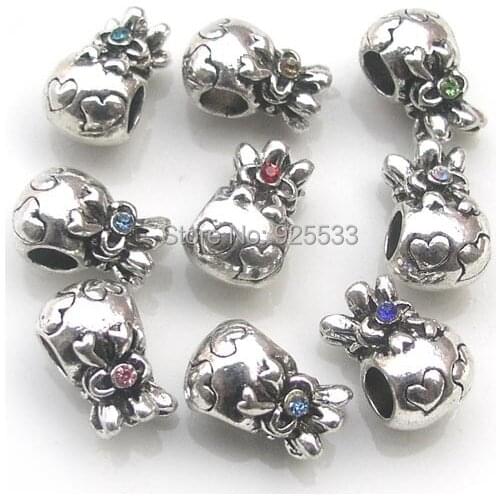 Free Shipping 25pcs mix color antique crystal rhinestone love bag big hole beads for European bracelet DIY