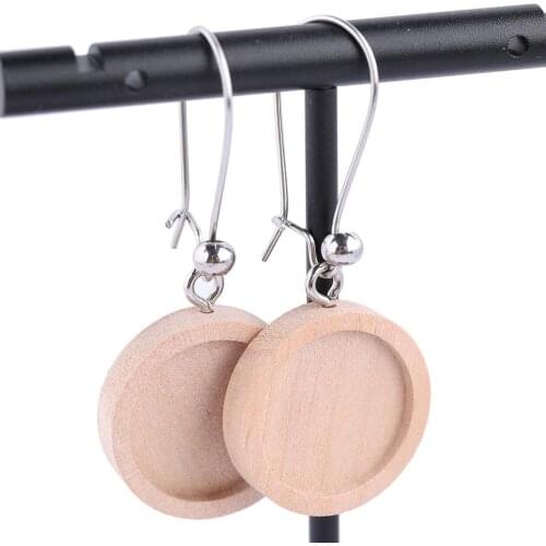 10pcs Fit 16mm Cabochon Wood Earring Blanks Diy Stainless Steel Ear Wire Dangle Hooks Diy Base Setting Trays For Earrings