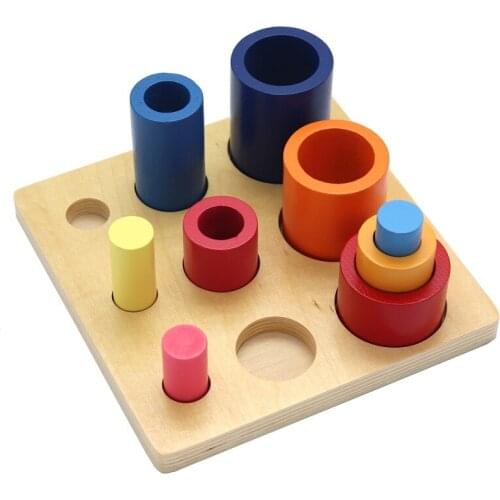 Wooden Montessori Rainbow Building Blocks Round Ladder Cylinder Shape Color Cognitive Sensory Toy Teaching Aids Educational Toys