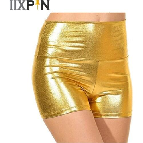 IIXPIN Kid Girls Ballet Dance Shorts Stretchy Metallic Shiny High Waist Shorts Children Gymnastic Leotard Ballerina Shorts Girls