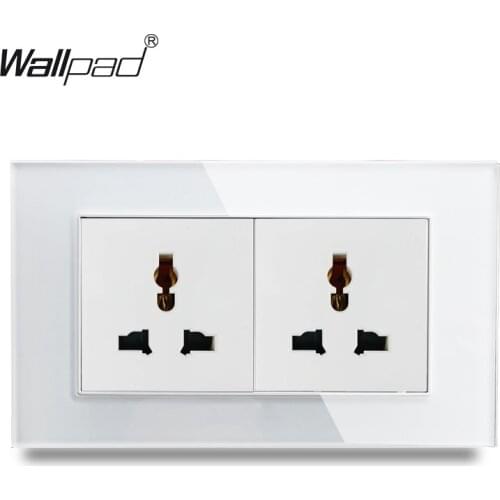 Double Universal Electrical Sockets Wallpad White Glass Panel 146*86mm 3*6 UK Standard Power Outlet 110V-250V