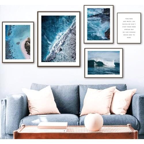 Blue Sea Wave Beach Stone Forest Quote Wall Art Canvas Painting Nordic Posters And Prints Wall Pictures For Living Room Decor