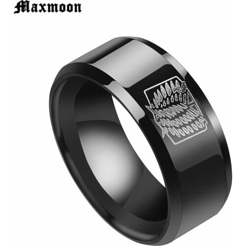 Maxmoon Hot Sale Anime Attack On Titan Black Ring Giant Legion Flag Cosplay Stainless steel Ring For Anime Fans