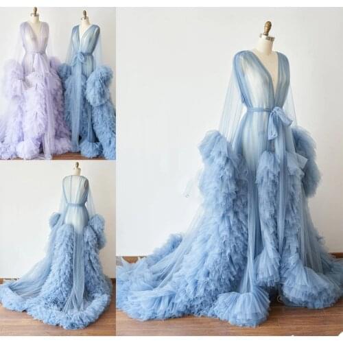 Bathrobe for Women Sky Blue Feather Full Length Lingerie Nightgown Pajamas Sleepwear Womens Luxury Gowns Housecoat Nightwear