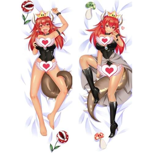 Game Super Mario Bro Red Hair Bowsette Dakimakura Hugging Body Pillow Case Cover