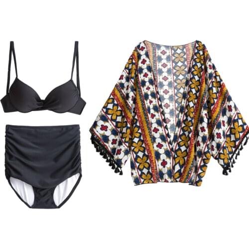 High Waist Bikini Sets Women Padded Swimwear Leopard Beach Cover Up Three Pieces Swimsuits Bathing Suits Swimming Suits Female