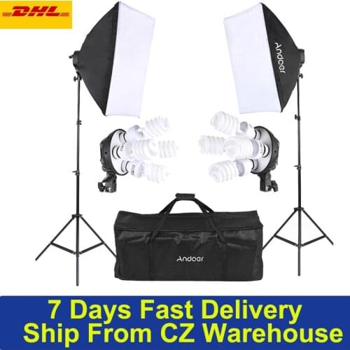 Andoer Studio Photo Lighting Kit with 2 * Softbox / 2 * 4in1 Bulb Socket / 8 * 45W Bulb / 2 * Light Stand / 1 * Carrying Bag