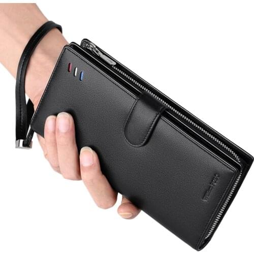 Leather Mens wallet long hand bag fashion large capacity card holder multi function coin pocket card cover drivers license bag