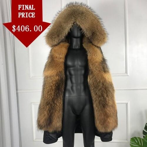 Fashion New Style Jacket Fur Coat Genuine Muskrat Mink Fur Lining Coat With Hood Men Winter Parka