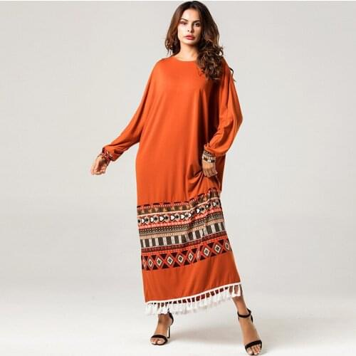 Fashion Print Tassel Abaya Muslim Hijab Dress Women Morccan Kaftan Dubai Turkey Islamic Clothing Dresses Robe Musulman Vestidos